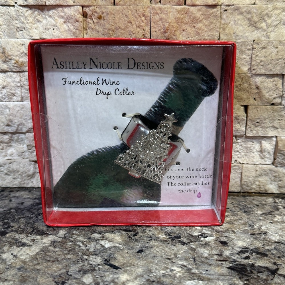 Ashley‎ Nicole Designs Christmas Tree Functional Wine Drip Collar-NEW Sealed Box